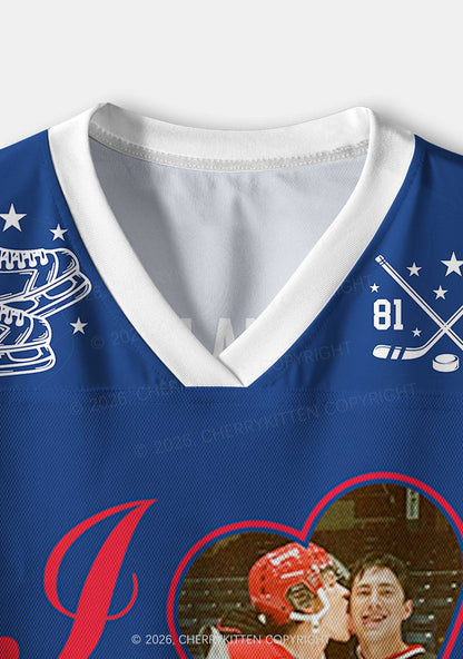 Blue I Love Hockey HR Y2K Crop Sport Jersey Shirts Cherrykitten