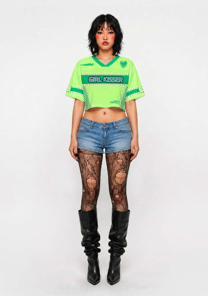 Green Girl Kisser Pride Y2K Crop Sport Jersey Shirts Cherrykitten