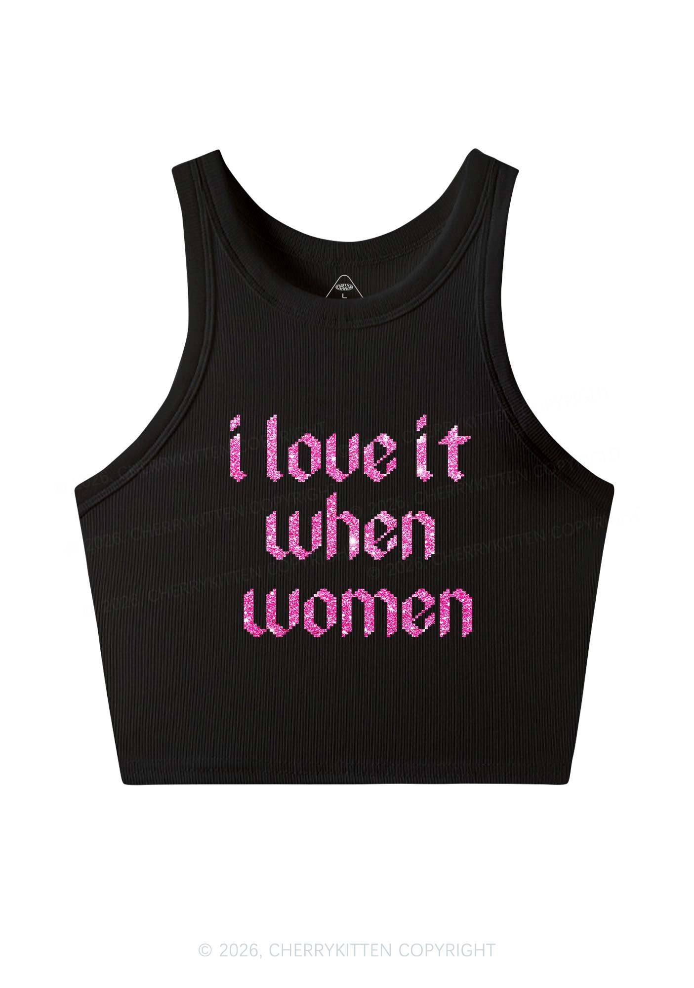 Glitter I Love It When Women Pride Y2K Crop Tank Top Cherrykitten