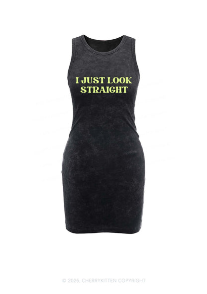 I Just Look Straight Pride Y2K Washed Tank Dress Cherrykitten
