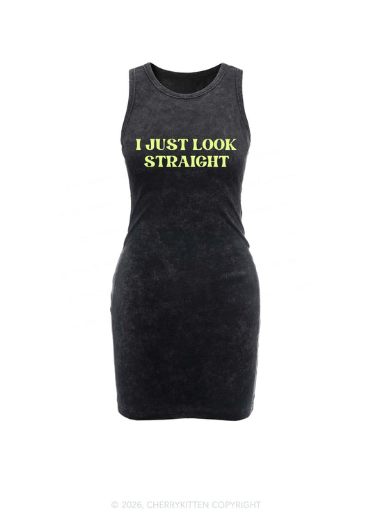 I Just Look Straight Pride Y2K Washed Tank Dress Cherrykitten