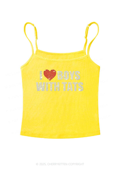 Rhinestone I Love Boys With Tats Y2K Spaghetti Strap Cami Cherrykitten