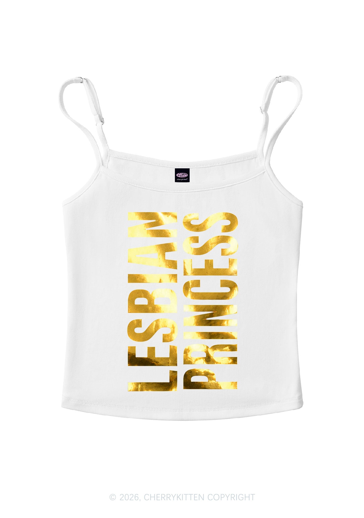 Lesbian Princess Pride Silver Foil Printed Y2K Spaghetti Strap Cami Cherrykitten