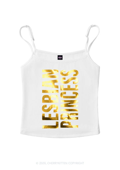 Lesbian Princess Pride Silver Foil Printed Y2K Spaghetti Strap Cami Cherrykitten