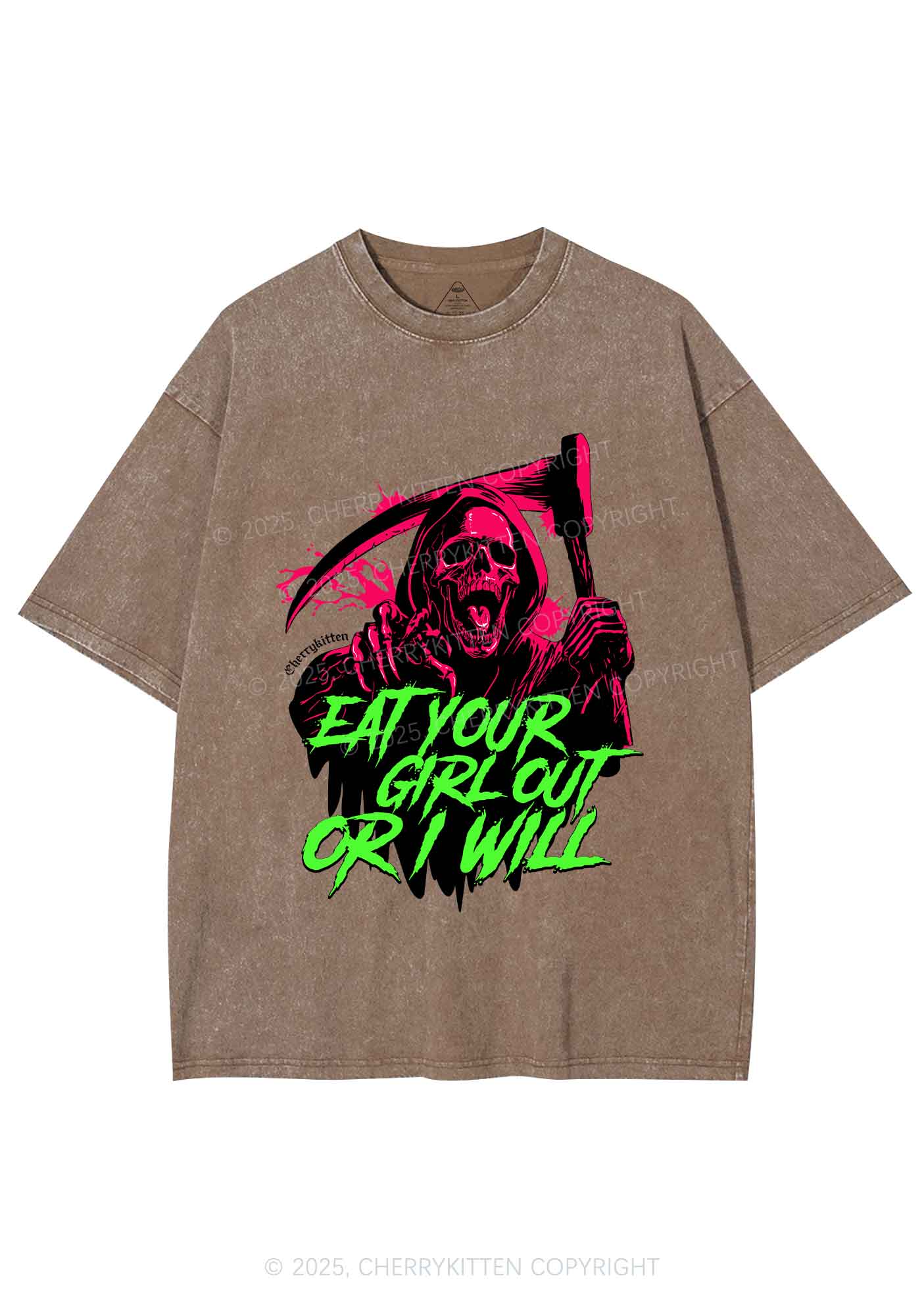 Hallowen Ghost Eat Your Girl Out Y2K Shirts Washed Tee Cherrykitten