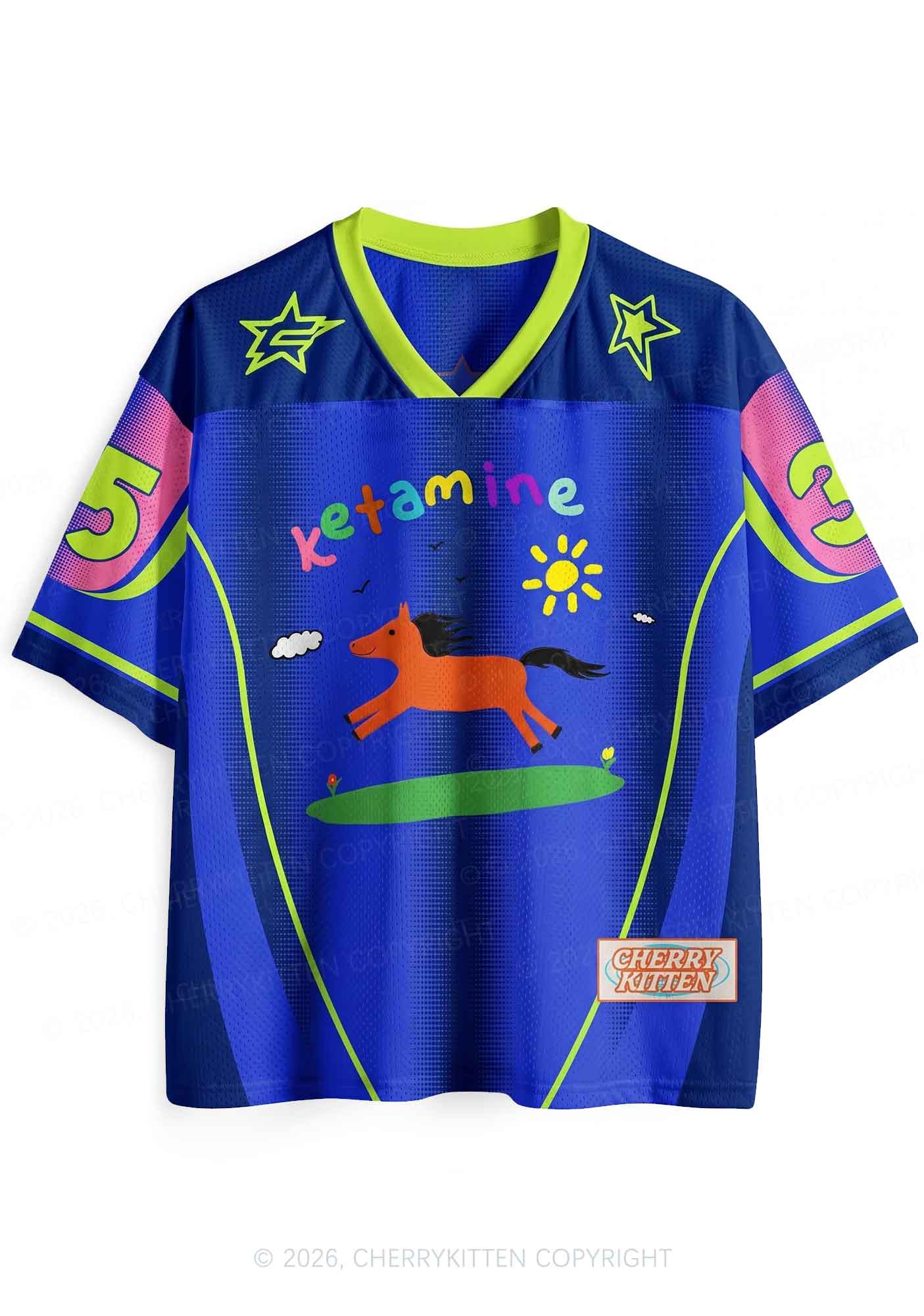 Dark Blue K Pony Y2K Sport Jersey Shirts Cherrykitten