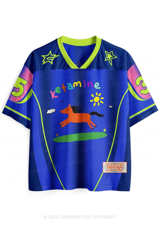 Dark Blue K Pony Y2K Sport Jersey Shirts Cherrykitten