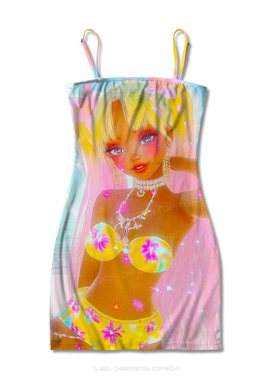 Flower Princess Y2K Print Slip Dress Cherrykitten