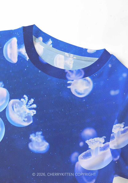 Deep Sea White Jellyfish Y2K Mesh Crop Top Cherrykitten