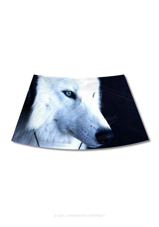 White Wolf Y2K Print Mini Skirt Cherrykitten