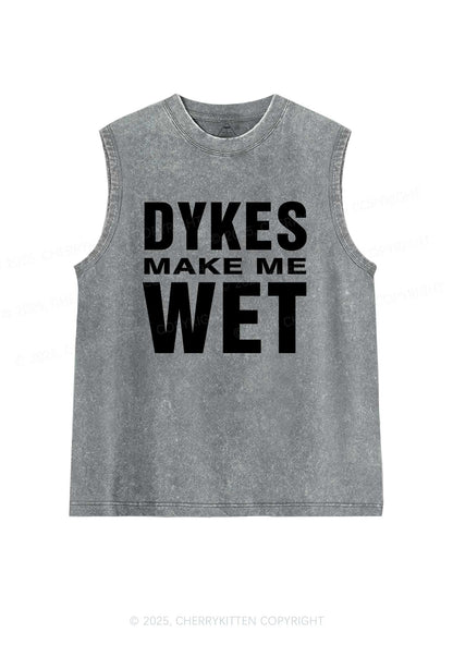 Dykes Make Me Wet Pride Y2K Washed Muscle Tank Cherrykitten