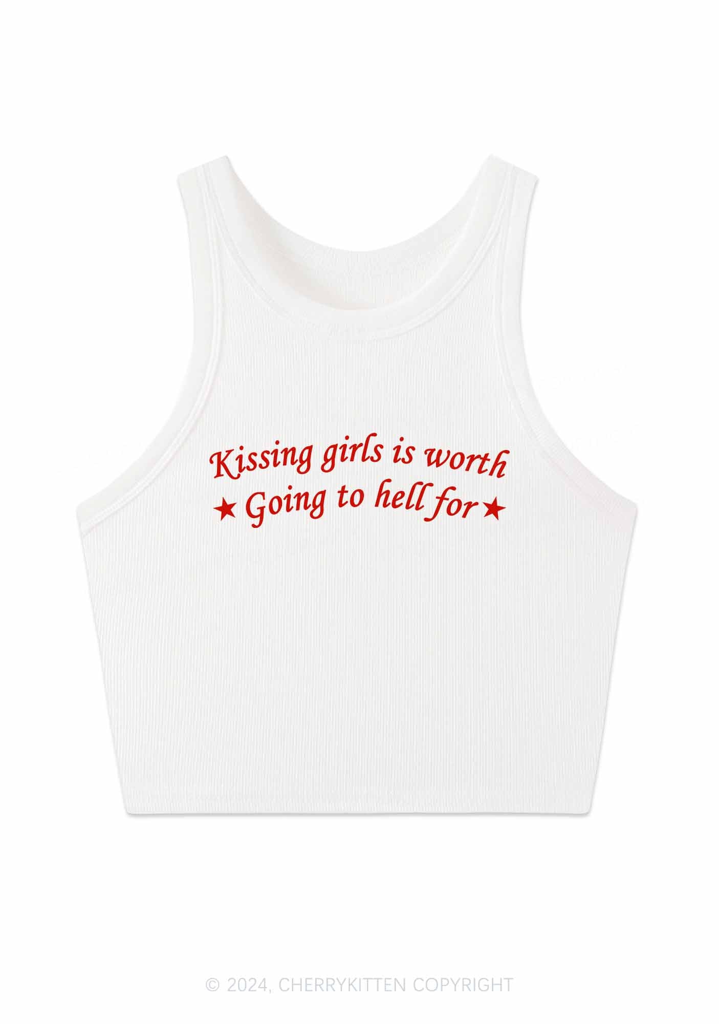 Kissing Girls is Worth Y2K Crop Tank Top Cherrykitten