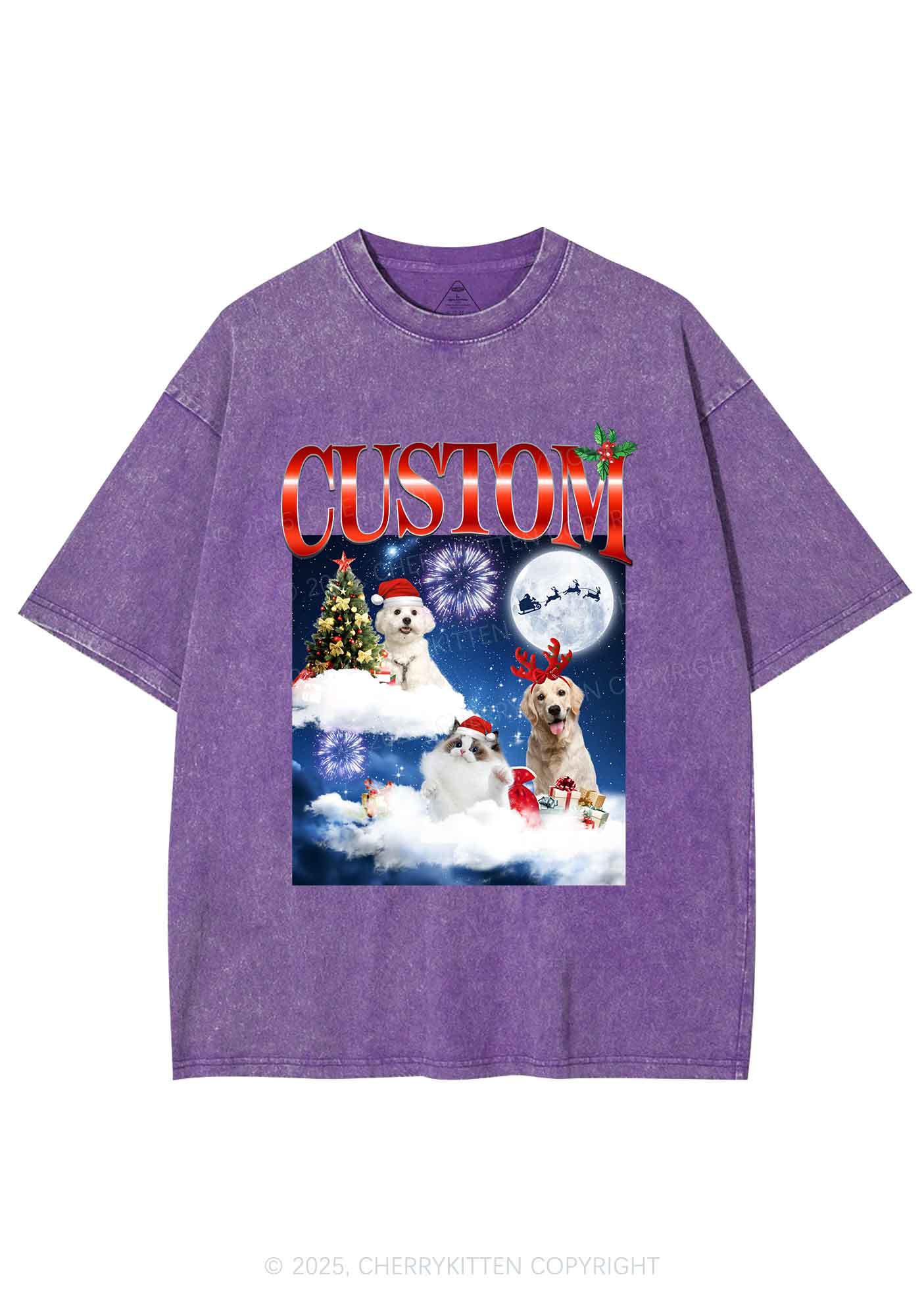 Custom Christmas Pet Y2K Shirts Washed Tee Cherrykitten