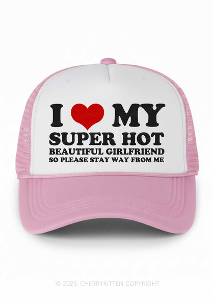 Love My Super Hot GF Valentine's Day Y2K Colorblock Trucker Hat Cherrykitten