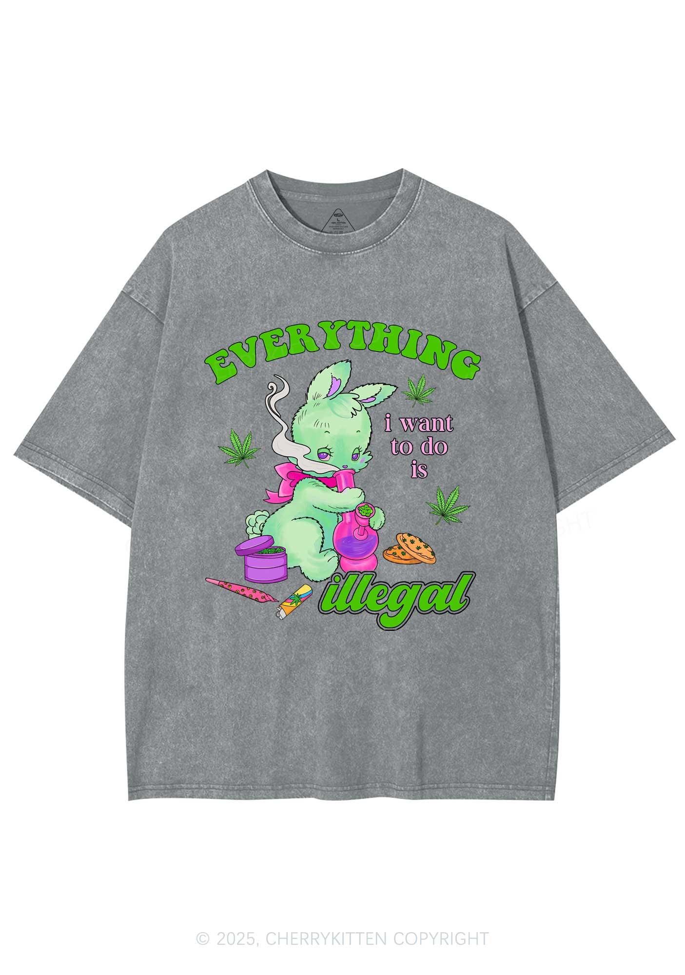 Everything Is Illegal Bunny Y2K Shirts Washed Tee Cherrykitten