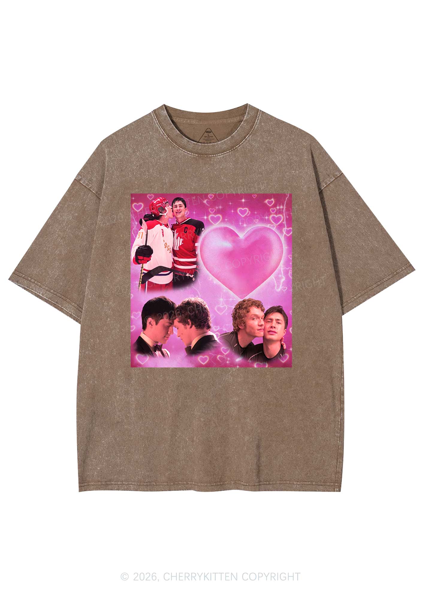 Pink Heart Portrait HR Y2K Shirts Washed Tee Cherrykitten