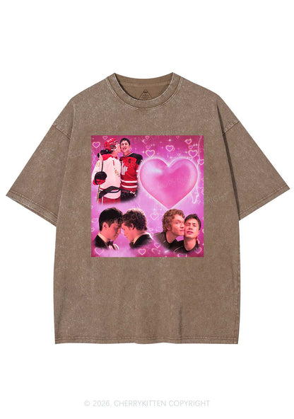 Pink Heart Portrait HR Y2K Shirts Washed Tee Cherrykitten