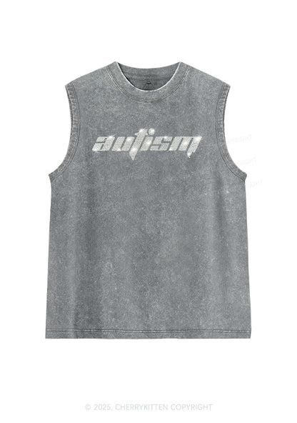 Rhinestone Autism Y2K Washed Muscle Tank Cherrykitten