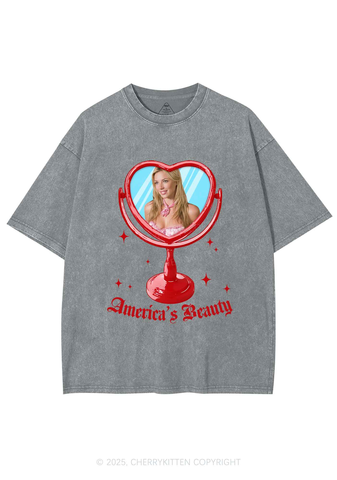 Custom Mirror Beauty Y2K Shirts Washed Tee Cherrykitten