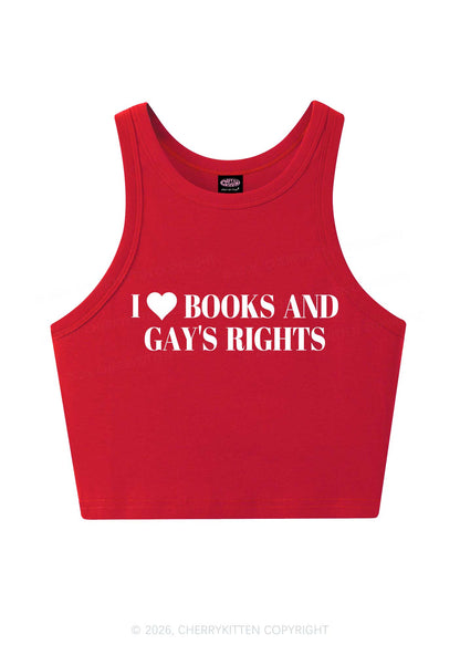I Love Books And Gay Rights Pride Y2K Crop Tank Top Cherrykitten