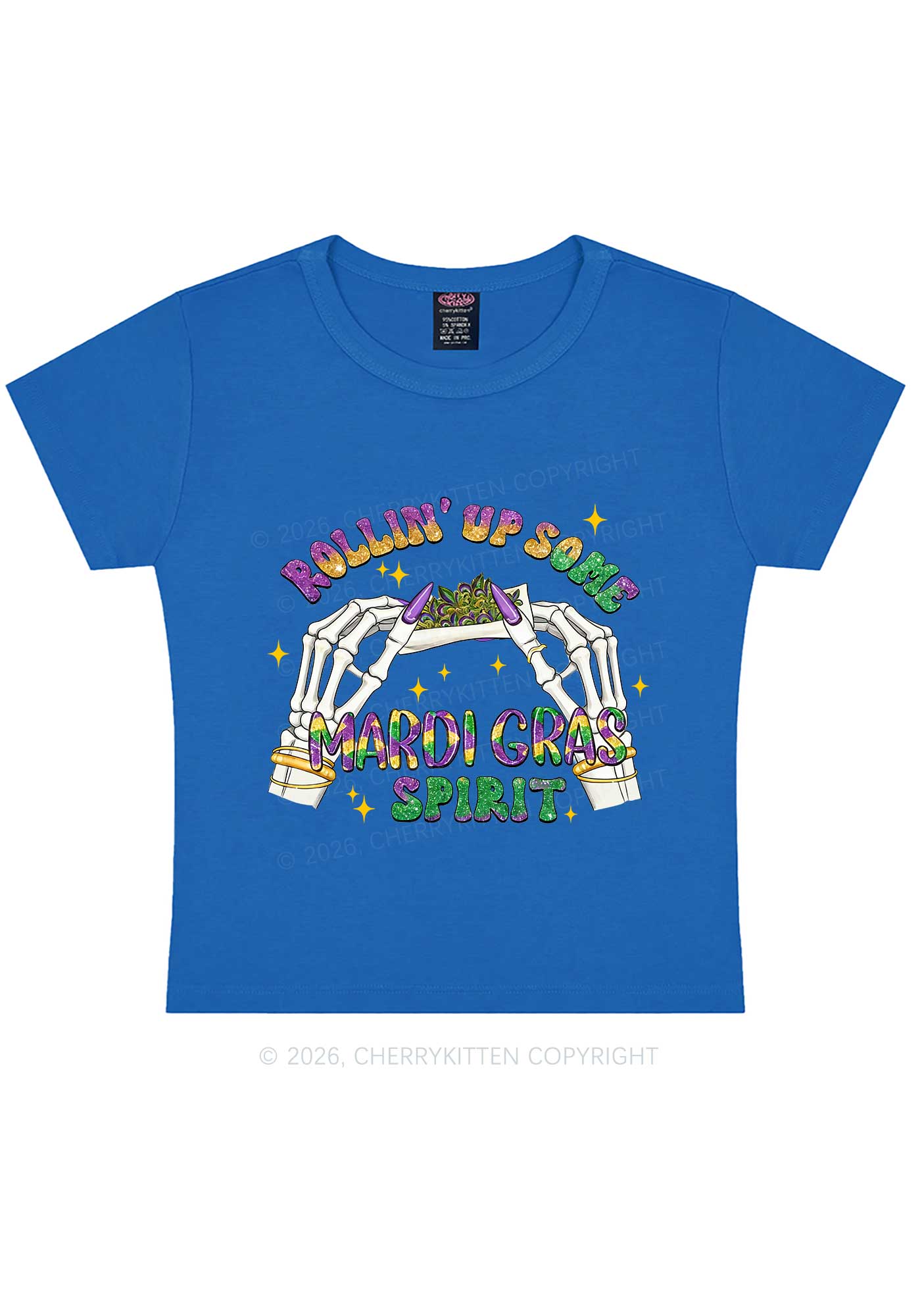 Rollin Up Mardi Gras Spirit Y2K Baby Tee Cherrykitten