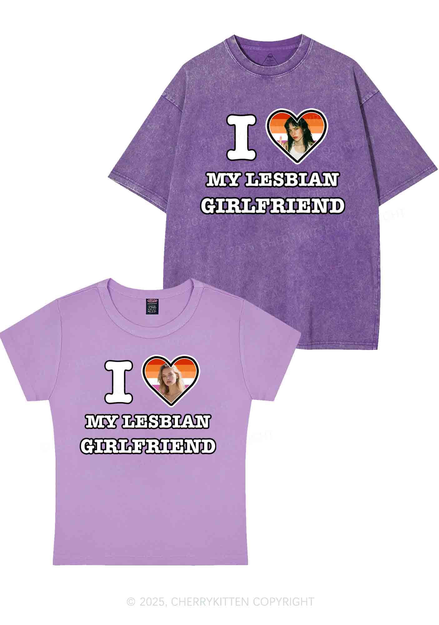 Custom My Lesbian GF Pride Y2K Valentine's Day Couple Shirt Cherrykitten