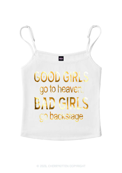 Bad Girls Go Backstage Silver Foil Printed Y2K Spaghetti Strap Cami Cherrykitten