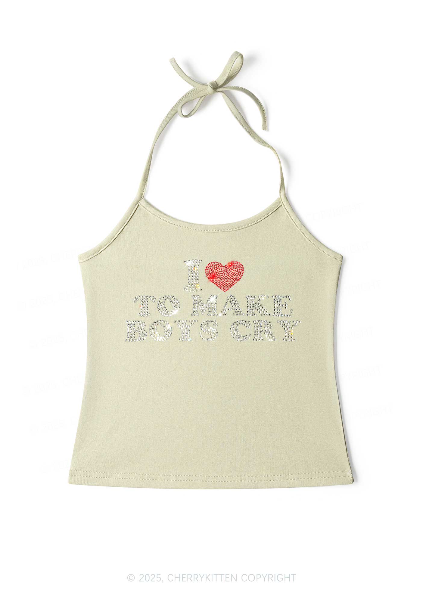 Rhinestone Love To Make Boys Cry Y2K Halter Neck Cami Cherrykitten
