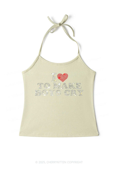 Rhinestone Love To Make Boys Cry Y2K Halter Neck Cami Cherrykitten