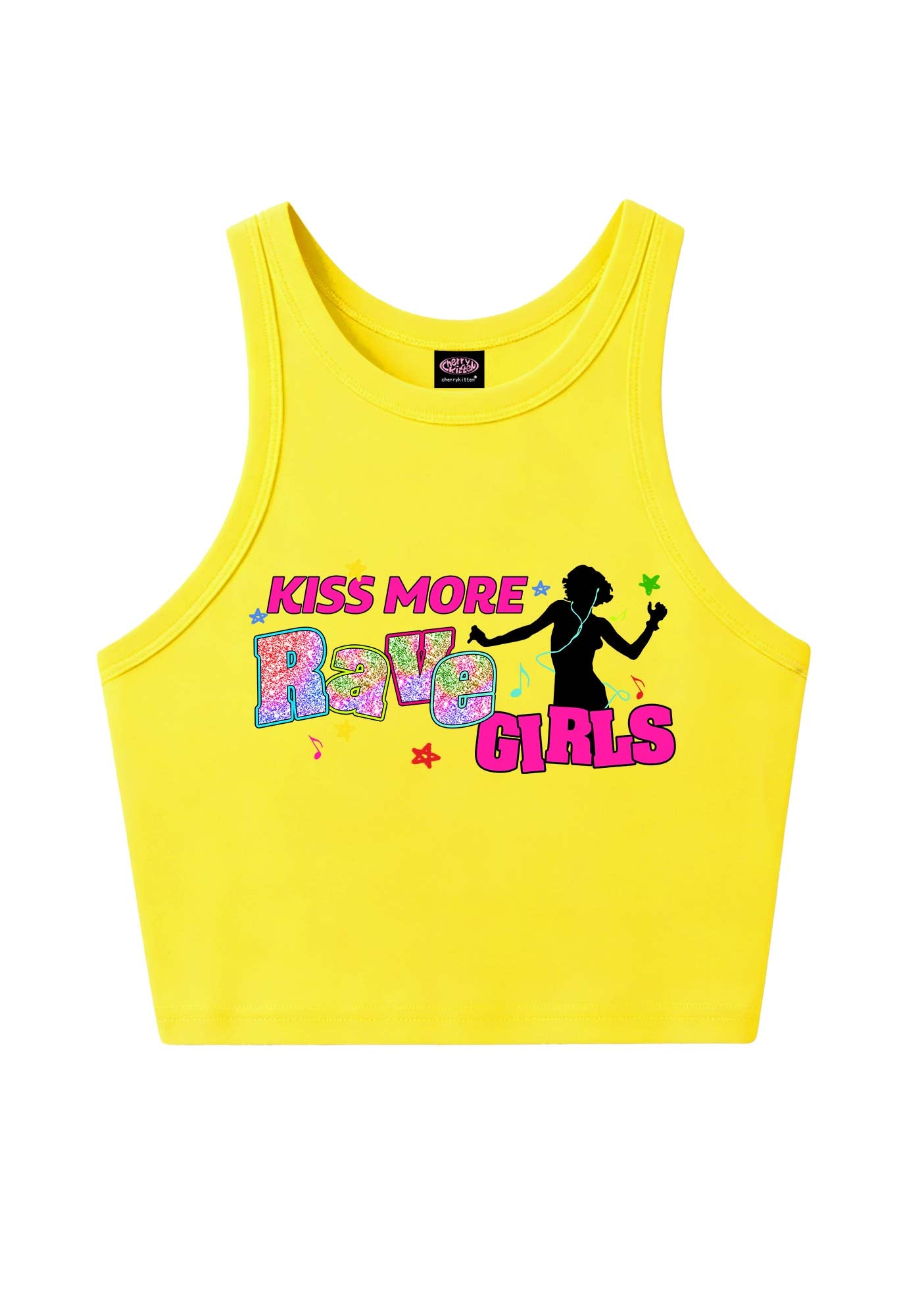 Kiss More Rave Girls Y2K Crop Tank Top Cherrykitten