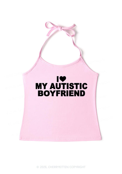 I Love My Autistic BF Valentine's Day Y2K Halter Neck Cami Cherrykitten