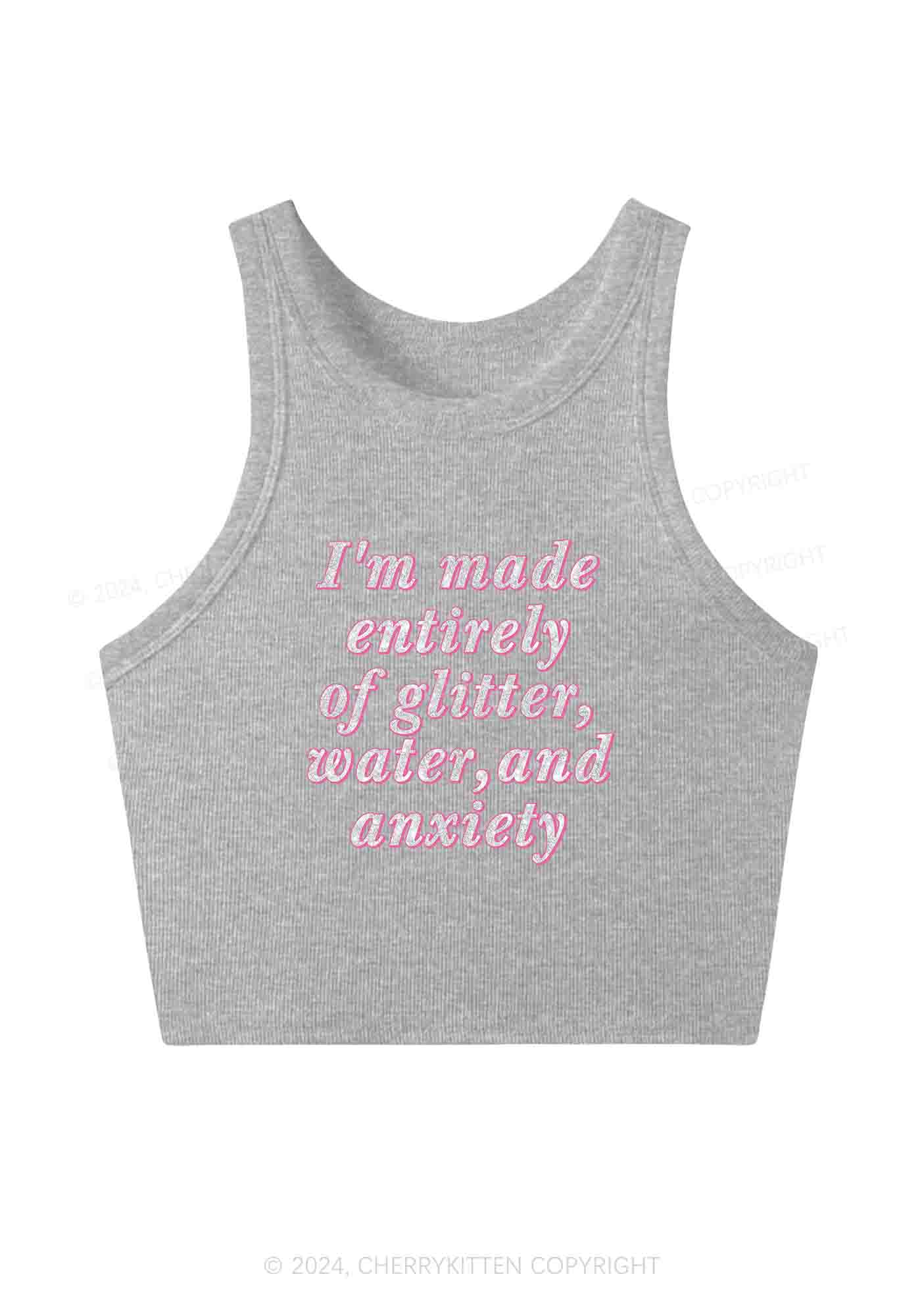 Glitter Water And Anxiety Y2K Crop Tank Top Cherrykitten