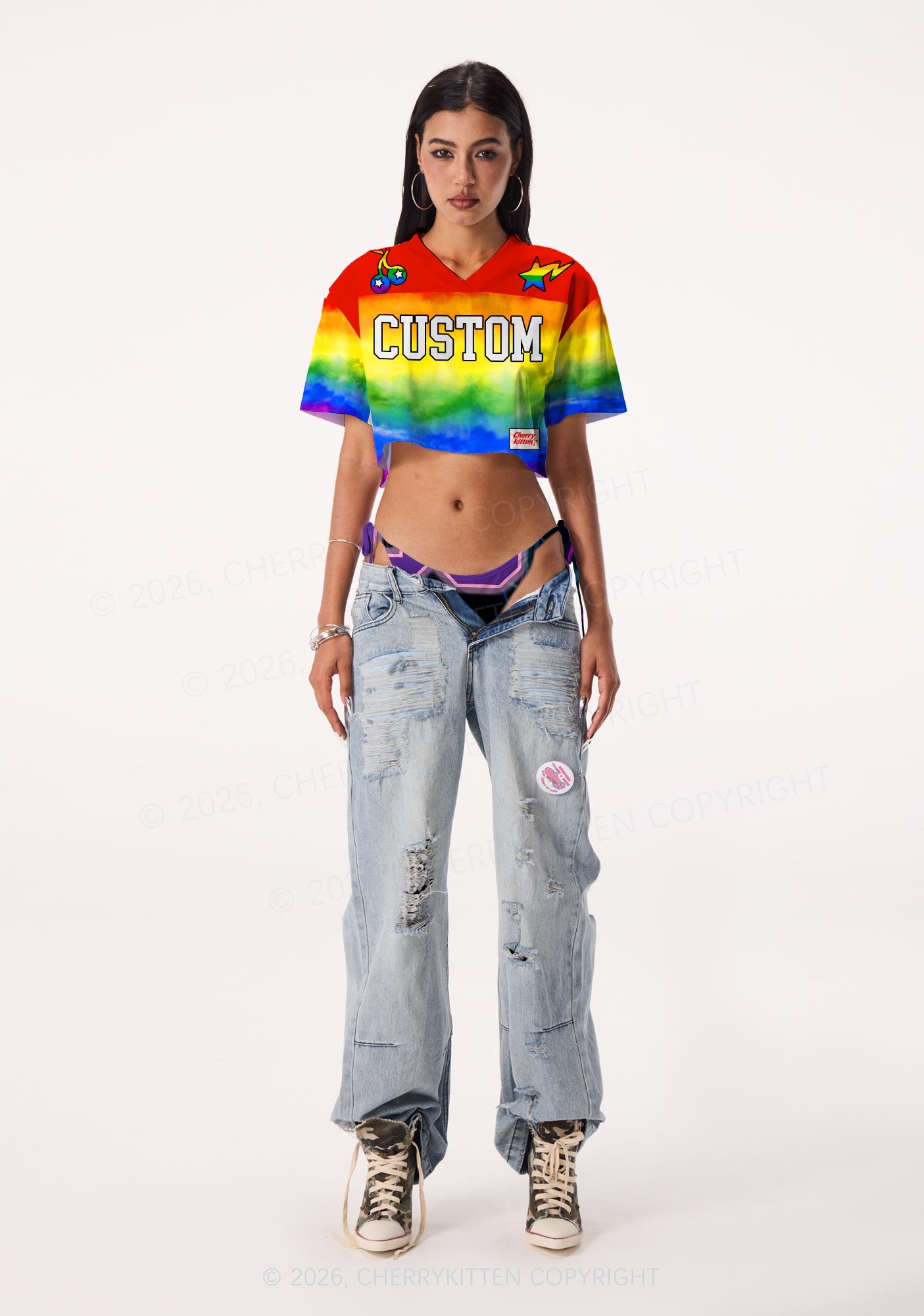 Custom Rainbow Flag Pride Y2K Crop Sport Jersey Shirts Cherrykitten