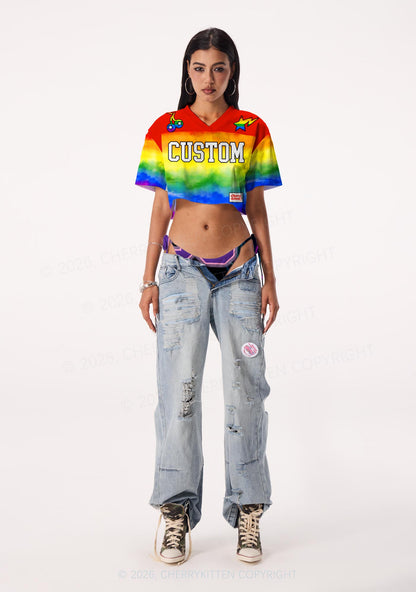 Custom Rainbow Flag Pride Y2K Crop Sport Jersey Shirts Cherrykitten