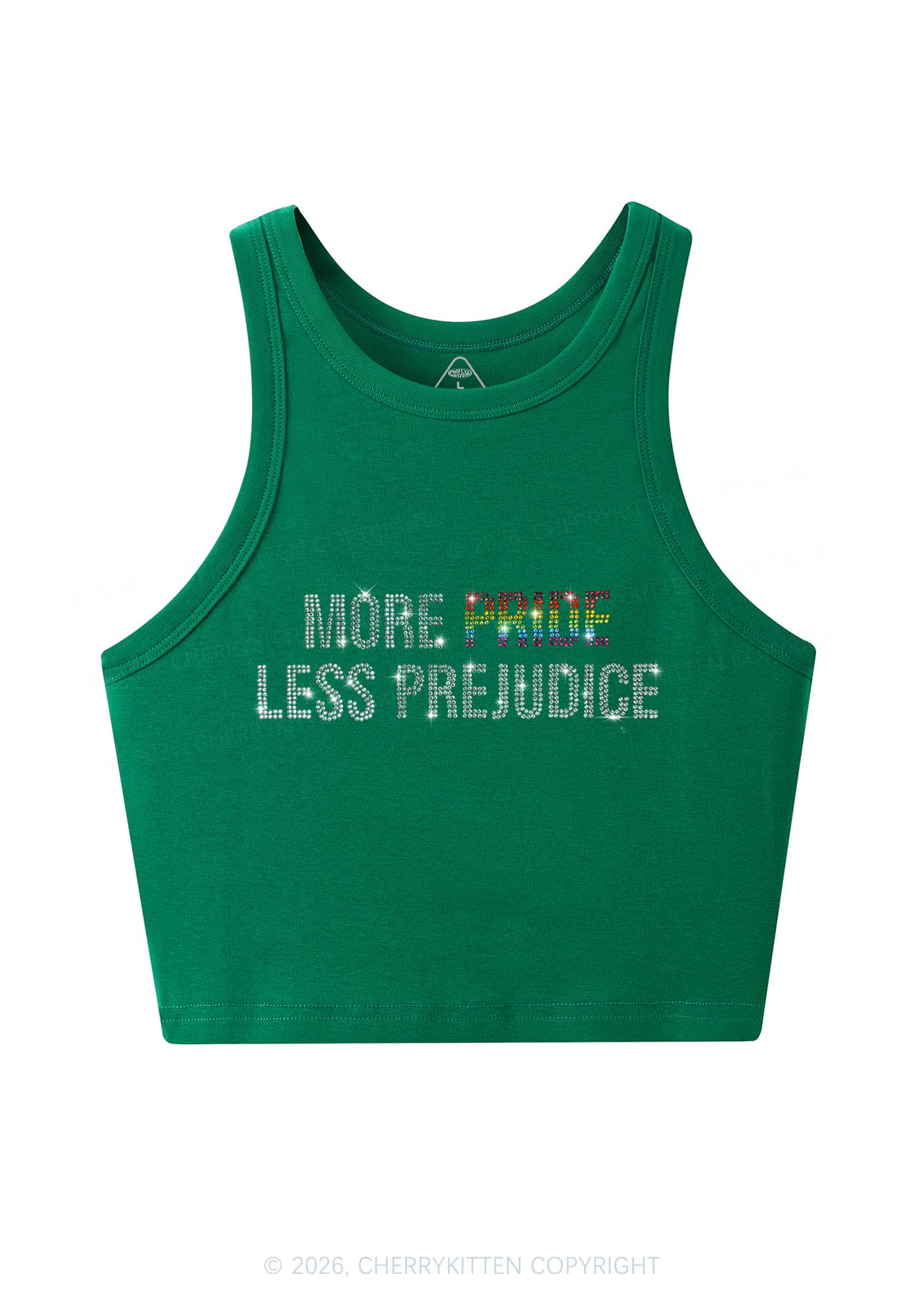 Rhinestone More Pride Less Prejudice Pride Y2K Crop Tank Top Cherrykitten