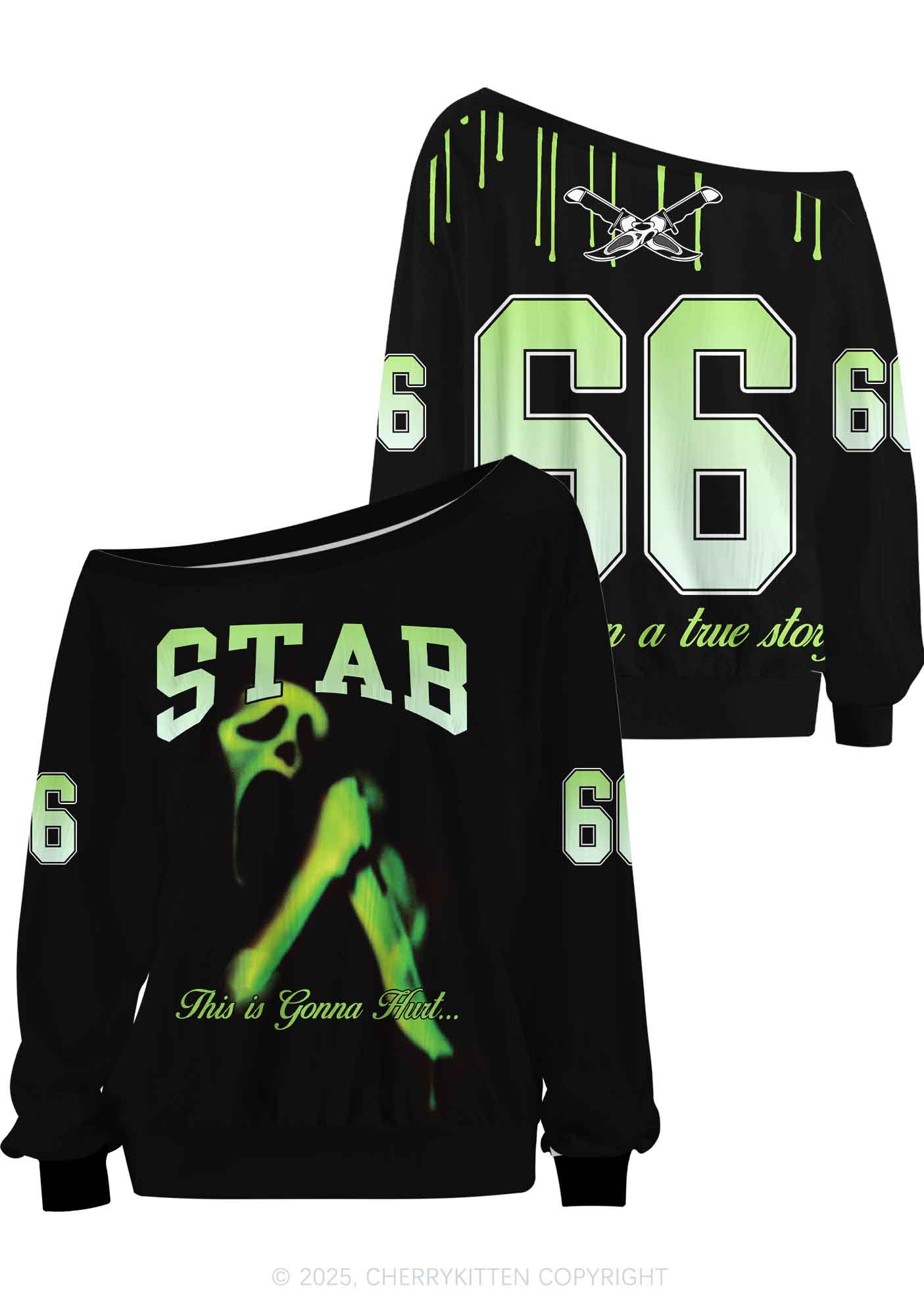 Custom Halloween Black Stab Ghost Y2K Off Shoulder Long Sleeve Sport Jersey Shirts Cherrykitten