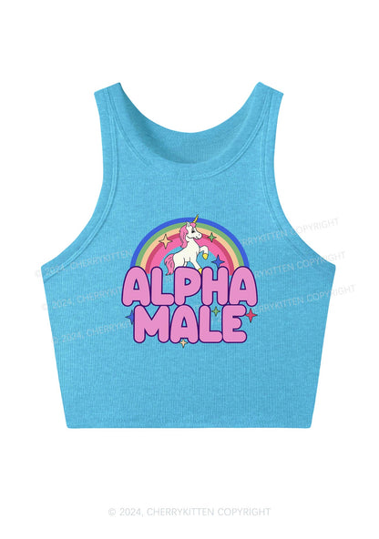 Rainbow Unicorn Alpha Male Y2K Crop Tank Top Cherrykitten