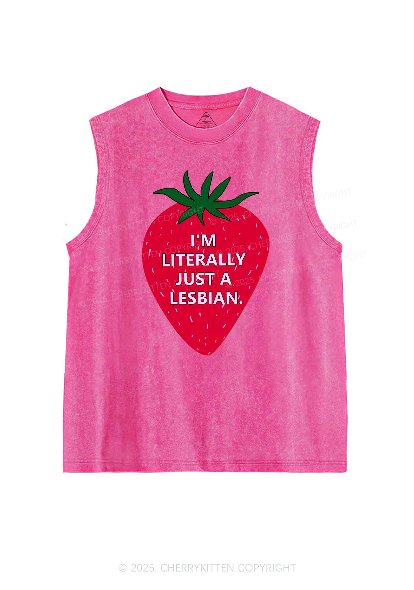 Lesbian Strawberry Pride Y2K Washed Muscle Tank Cherrykitten