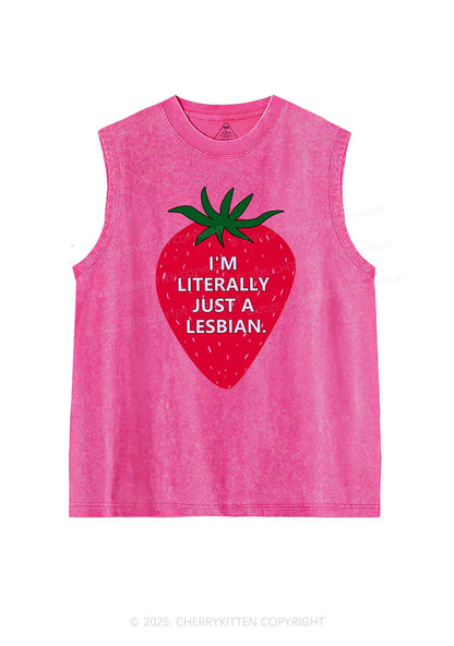 Lesbian Strawberry Pride Y2K Washed Muscle Tank Cherrykitten