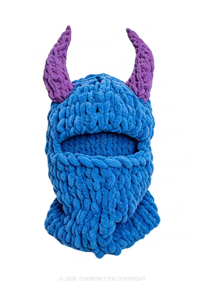 Halloween Color Block Devil Horn Y2K Knitted Balaclava Cherrykitten