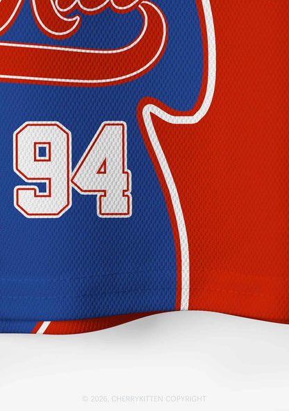 Red Blue Color Block PR Y2K Crop Sport Jersey Shirts Cherrykitten