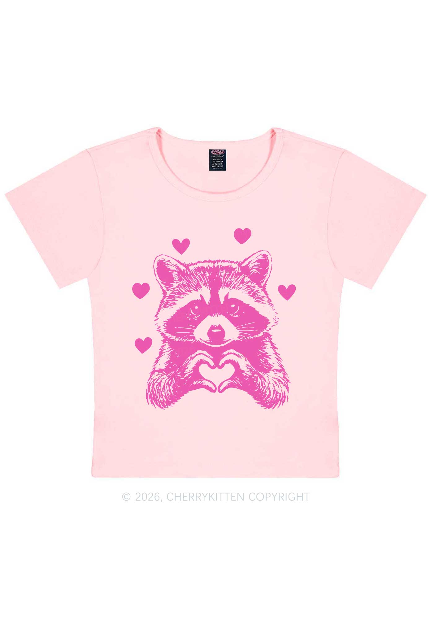 Pink Raccoon Heart Valentine's Day Y2K Baby Tee Cherrykitten