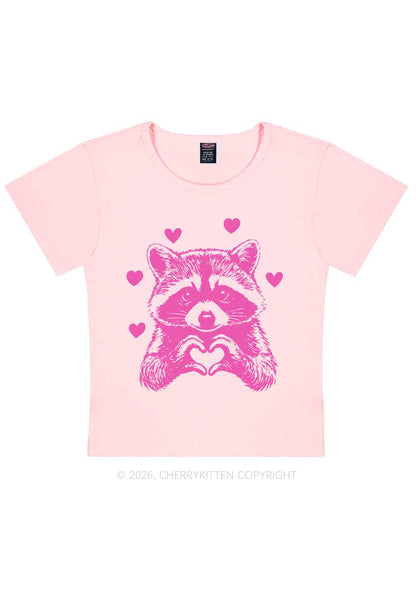 Pink Raccoon Heart Valentine's Day Y2K Baby Tee Cherrykitten