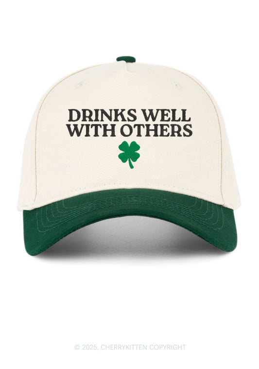 Embroidered Drinks Well With Others St Patricks Y2K Color Block Baseball Cap Cherrykitten