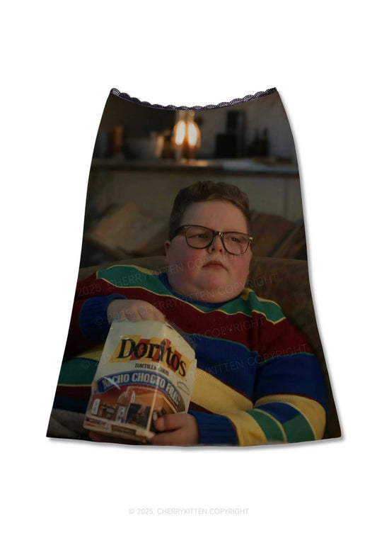 Snack Boy Y2K Print Midi Skirt Cherrykitten