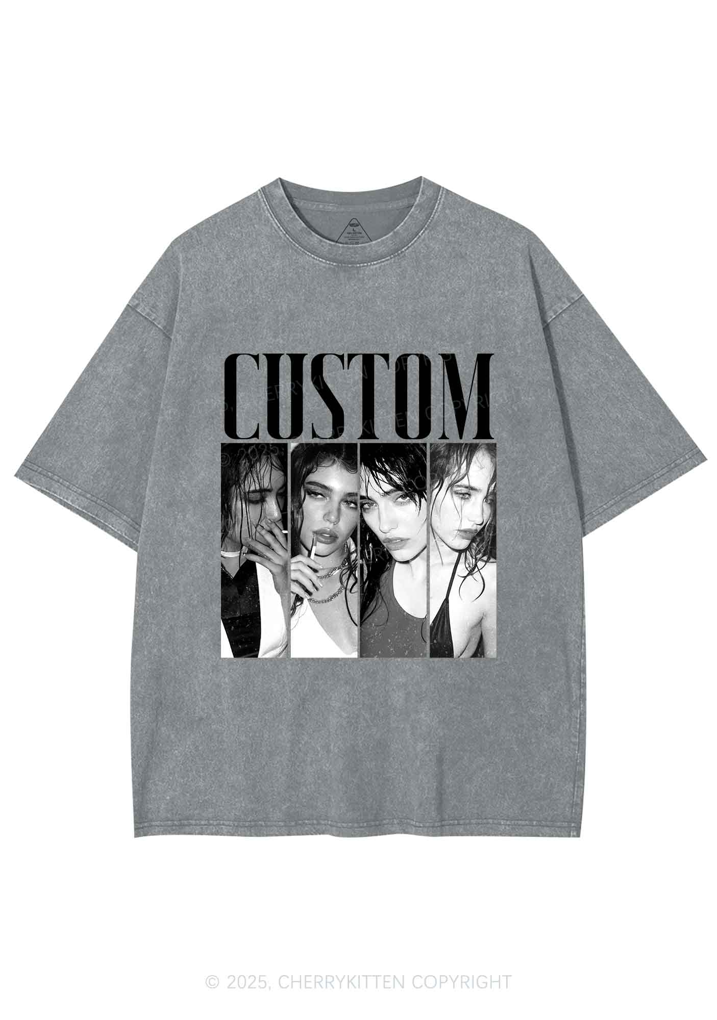 Custom Baddie Girls Photo Y2K Shirts Washed Tee Cherrykitten