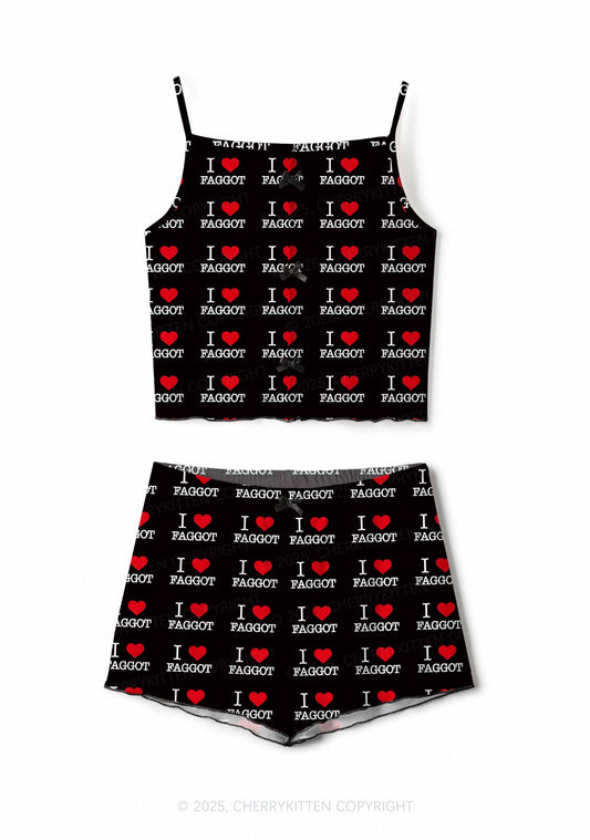 I Love Faggot Valentine's Day Y2K Print Cami Shorts Pajama Set Cherrykitten