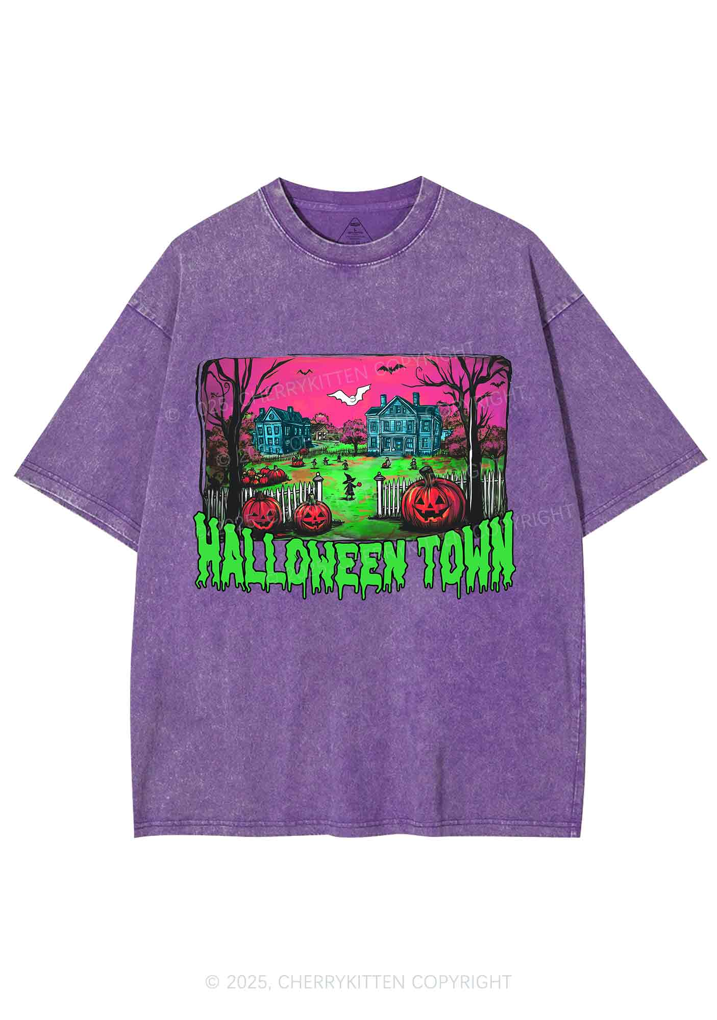 Halloween Pumpkin Town Y2K Shirts Washed Tee Cherrykitten