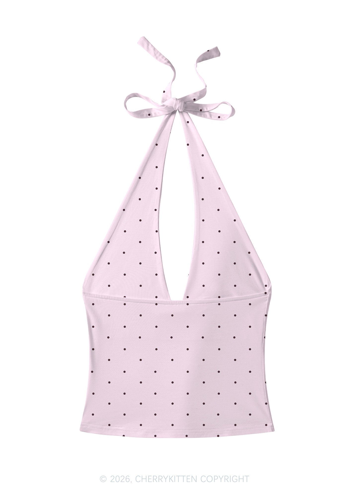 Brown Cxxt Dots Y2K Print Halter Deep V Neck Cami Cherrykitten