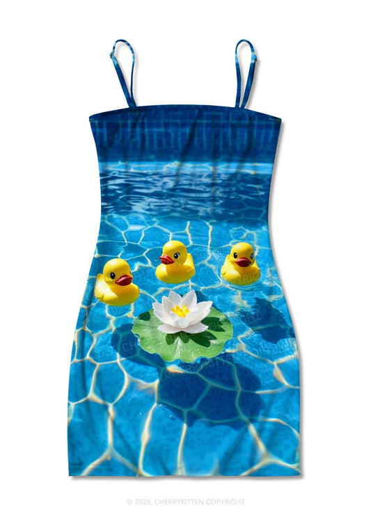 Three Ducks And Lily Y2K Print Slip Dress Cherrykitten